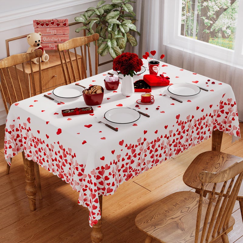 Siilues Valentines Tablecloth Rectangle 60x84 Inch, Washable Red Pink Love Heart Valentines Day Tablecloth Waterproof Scalloped Edge Dining Table Cloth Sweet Home Party Decorations - Image 3