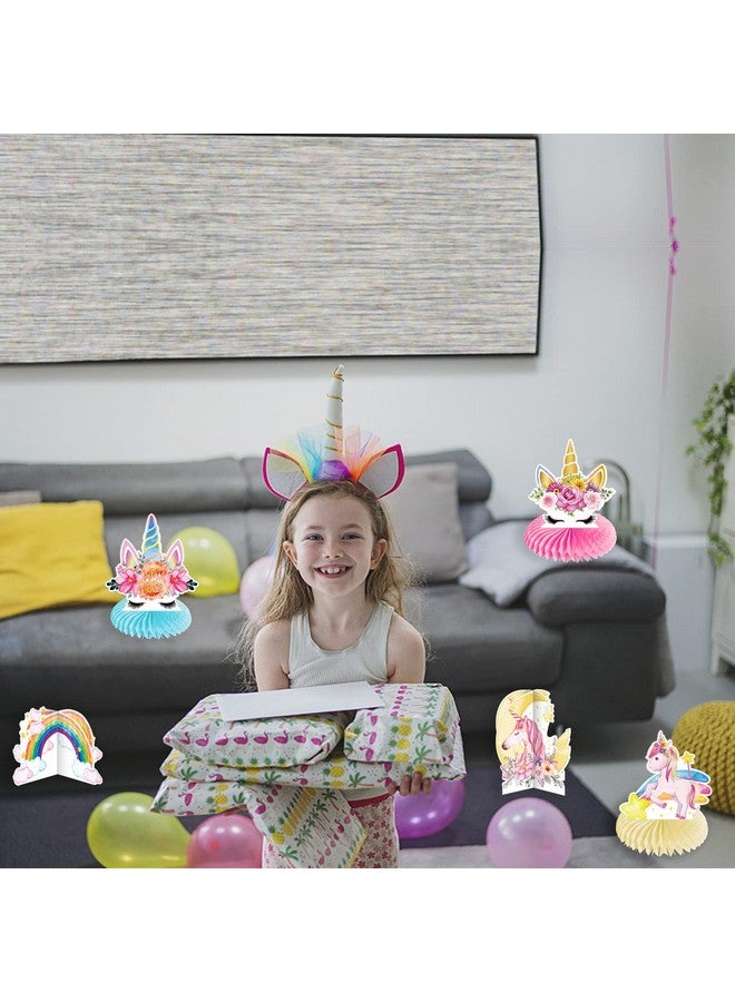 Qpout 9 Pieces Unicorn Party Table Decorations Unicorn Honeycomb Centerpieces For Kids Girls Table Decorations Rainbow Castle Unicorn Paper Table Topper Unicorn Theme Birthday Table Decorations - Image 5