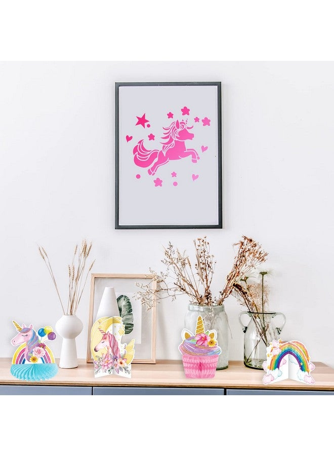Qpout 9 Pieces Unicorn Party Table Decorations Unicorn Honeycomb Centerpieces For Kids Girls Table Decorations Rainbow Castle Unicorn Paper Table Topper Unicorn Theme Birthday Table Decorations - Image 4