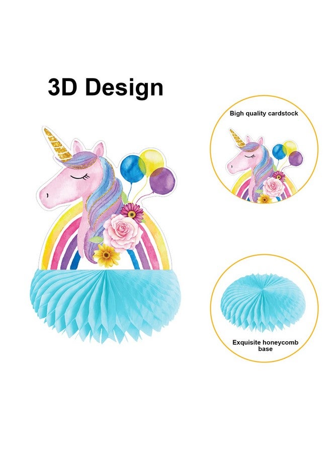 Qpout 9 Pieces Unicorn Party Table Decorations Unicorn Honeycomb Centerpieces For Kids Girls Table Decorations Rainbow Castle Unicorn Paper Table Topper Unicorn Theme Birthday Table Decorations - Image 3