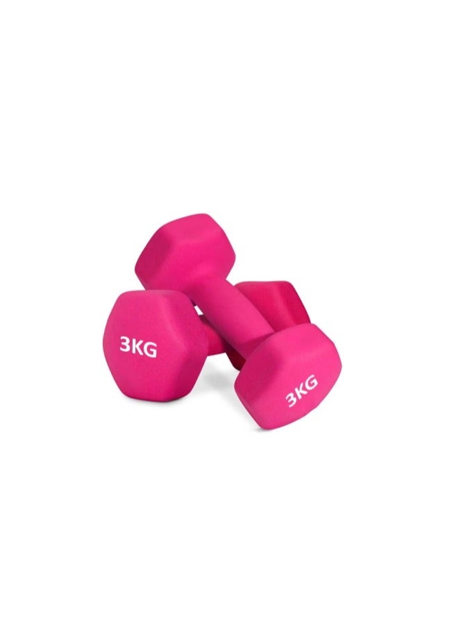 Vinyl weightlifting dumbbell weighing 3 kilograms made of two pink pieces. - Image 1