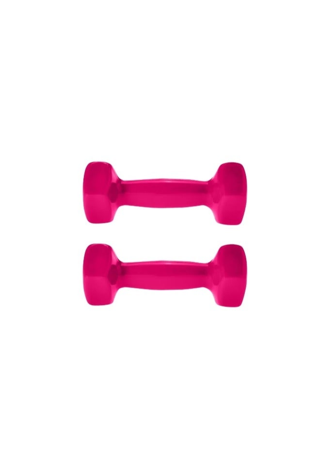Vinyl weightlifting dumbbell weighing 3 kilograms made of two pink pieces. - Image 2