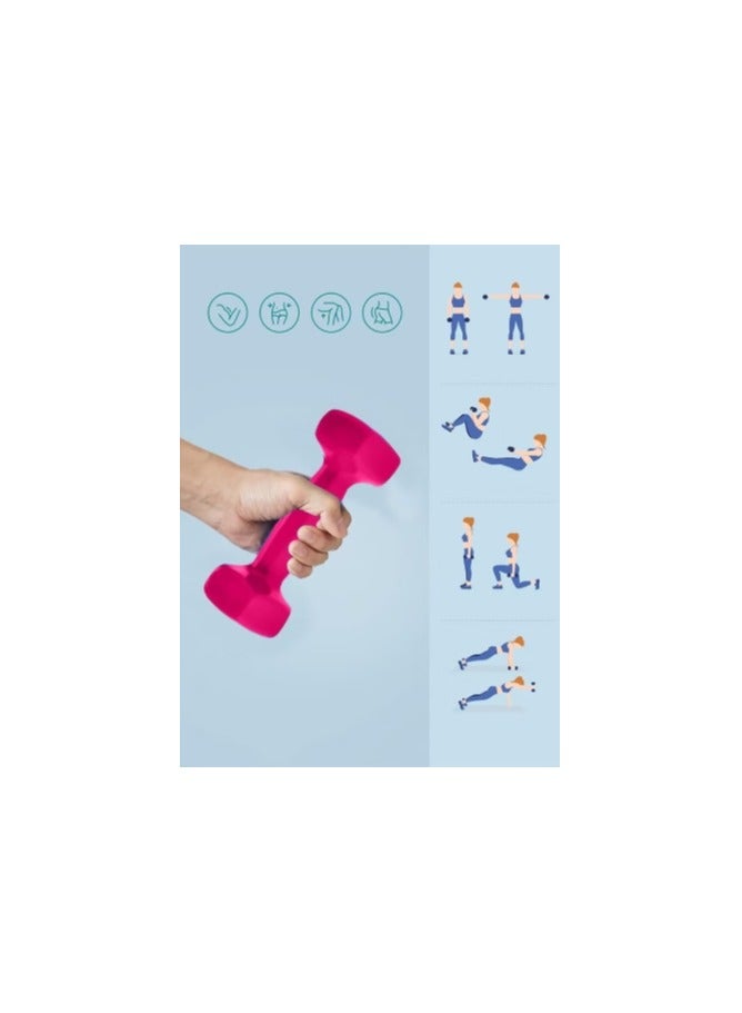 Vinyl weightlifting dumbbell weighing 3 kilograms made of two pink pieces. - Image 3