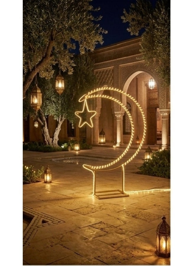 NoorGlow LED Crescent Moon and Star Floor Lamp 120cm Warm White Decorative Standing Light for Ramadan and Eid Decor - Image 1