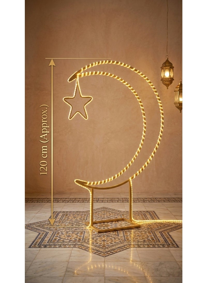 NoorGlow LED Crescent Moon and Star Floor Lamp 120cm Warm White Decorative Standing Light for Ramadan and Eid Decor - Image 3
