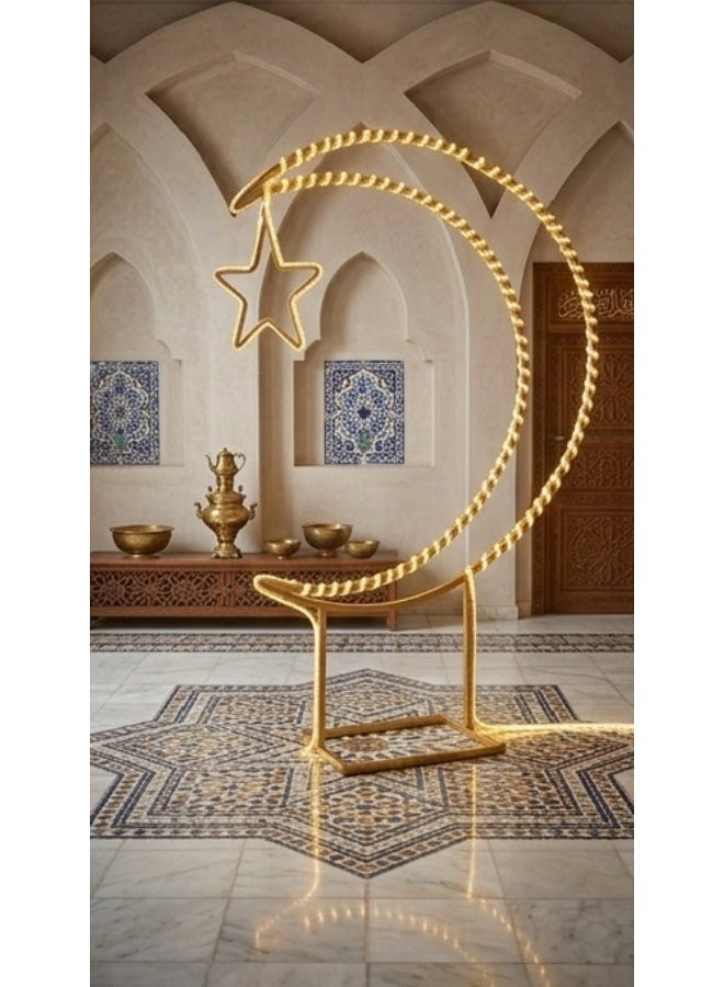 NoorGlow LED Crescent Moon and Star Floor Lamp 120cm Warm White Decorative Standing Light for Ramadan and Eid Decor - Image 4