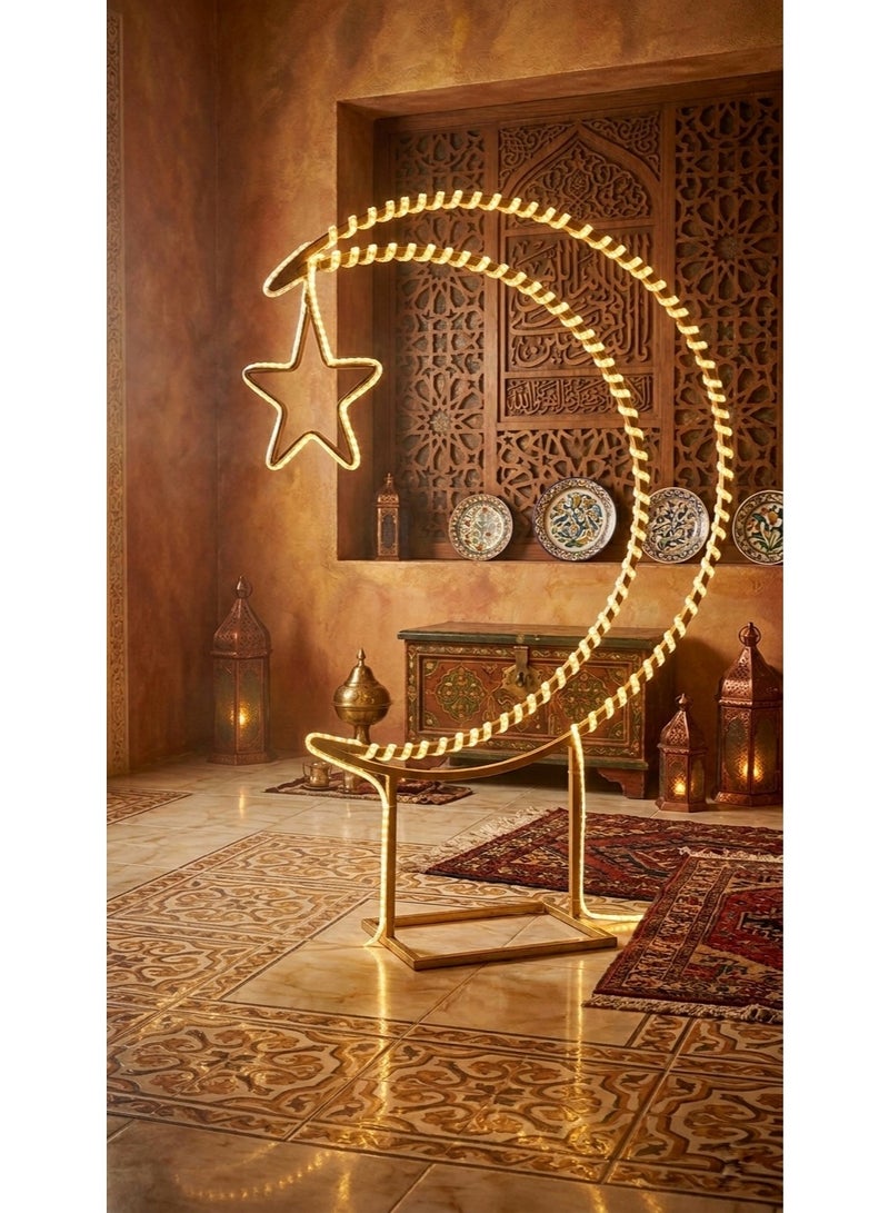 NoorGlow LED Crescent Moon and Star Floor Lamp 120cm Warm White Decorative Standing Light for Ramadan and Eid Decor - Image 2