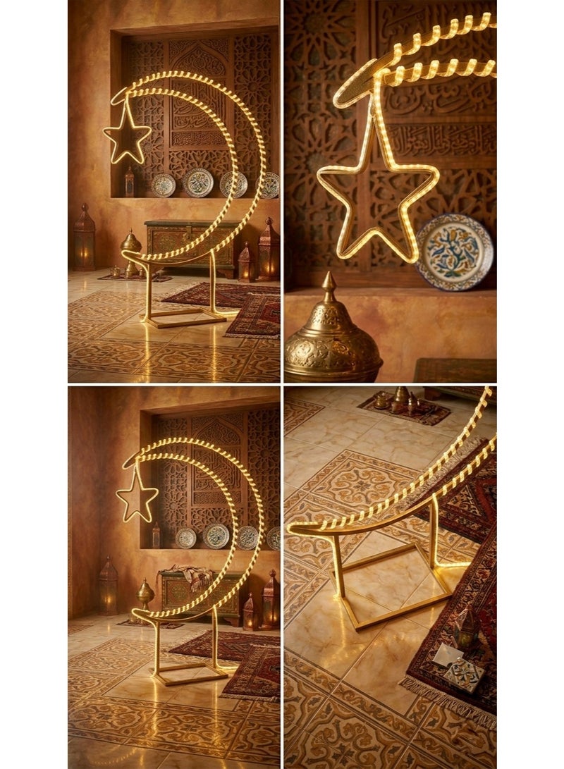 NoorGlow LED Crescent Moon and Star Floor Lamp 120cm Warm White Decorative Standing Light for Ramadan and Eid Decor - Image 5