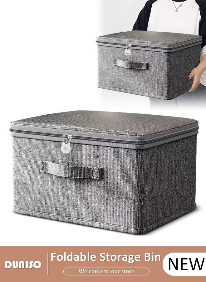 DUNISO Collapsible Rigid Zip Lidded Storage Boxes Foldable Closet Storage Box Washable Closet Storage Organizer Wardrobe Clothes Organizer Cube Storage Bin Closet Organizer Storage Basket with Handle for Clothing Jeans Blankets Toys - Image 1