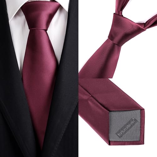 fortunatever Men's Solid Satin Necktie,Burgundy Ties For Men With Gift Box - Image 3
