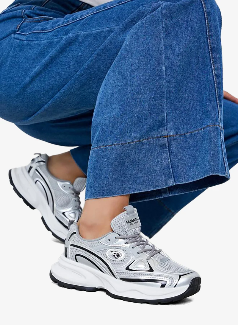 Styli Active Silver Metallic Chunky Sneakers