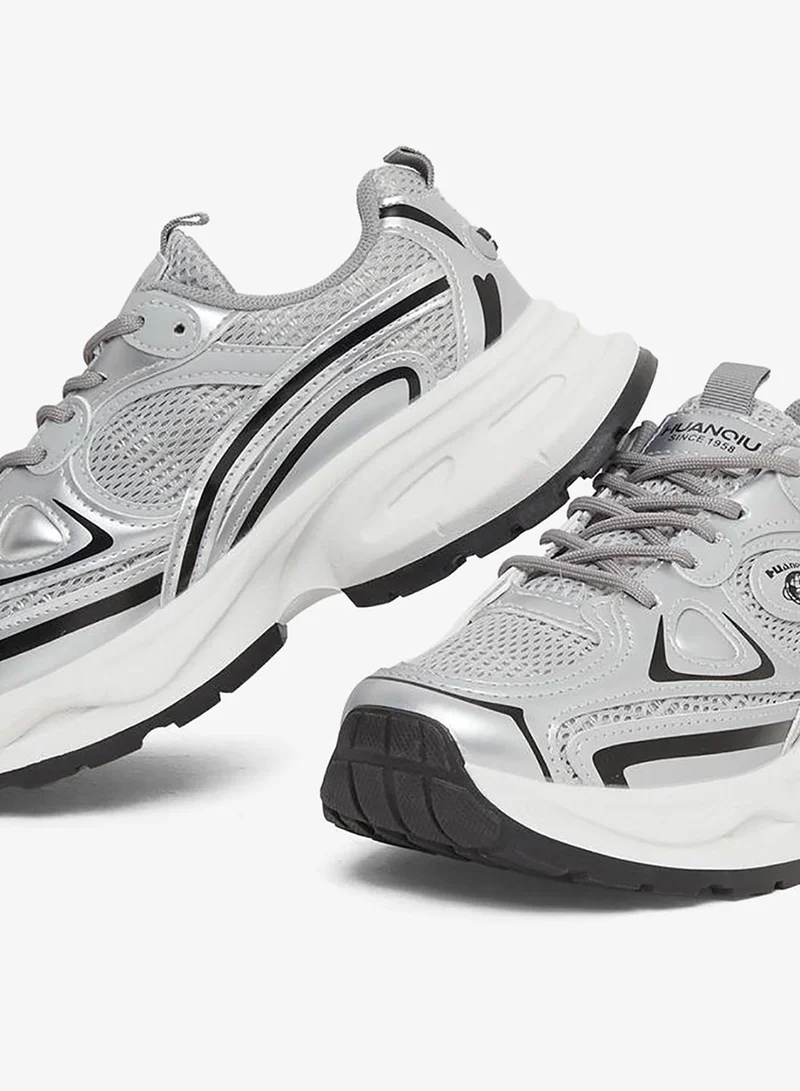 Styli Active Silver Silver Metallic Chunky Sneakers for Women | Best Price UAE