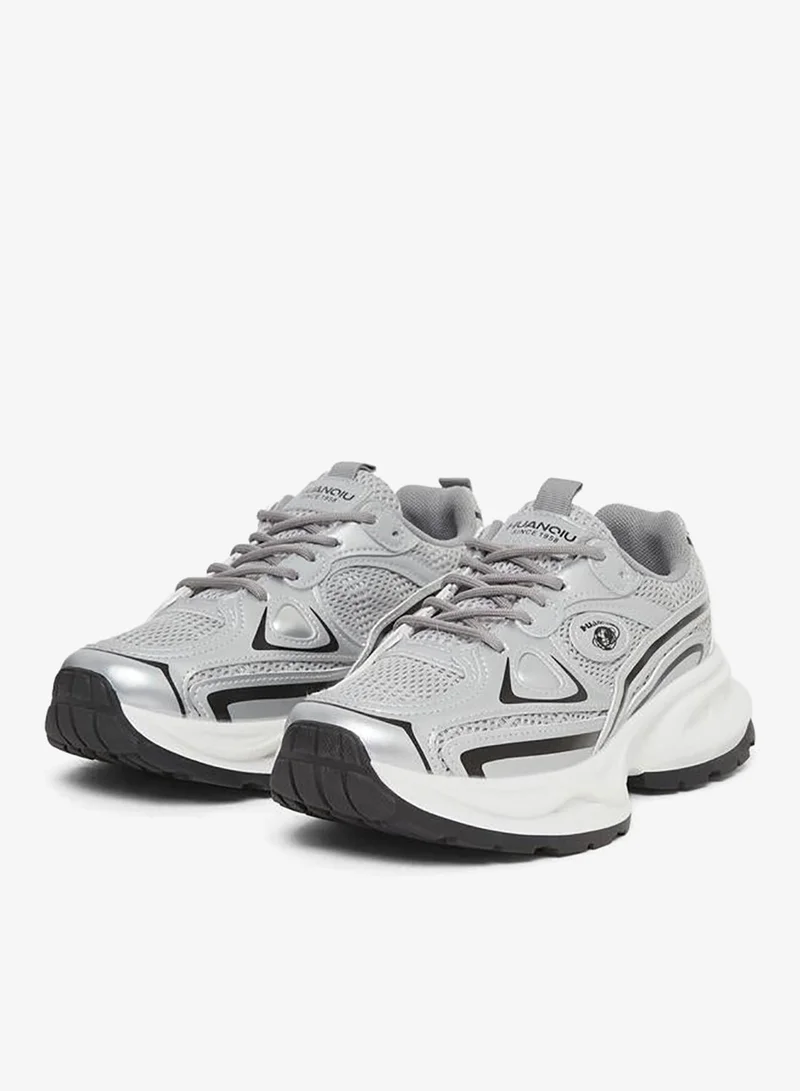Styli Active Silver Silver Metallic Chunky Sneakers for Women | Best Price UAE