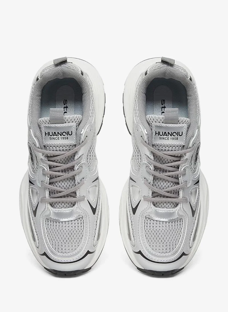 Styli Active Silver Silver Metallic Chunky Sneakers for Women | Best Price UAE