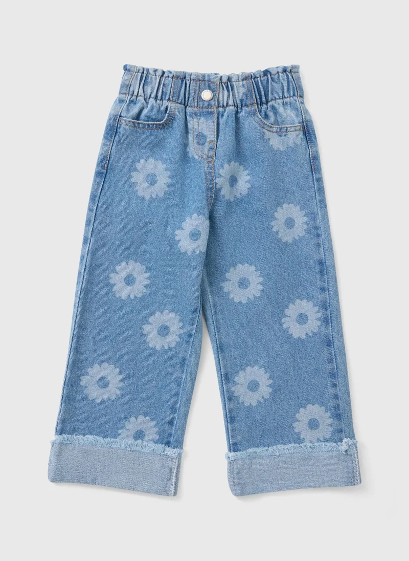 ماتلان Girls Light Wash Floral Turn Up Jeans