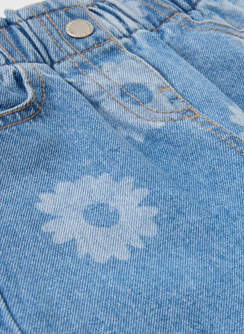 ماتلان Girls Light Wash Floral Turn Up Jeans