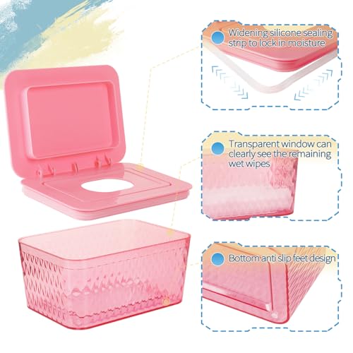 Whiidoom Wipes Dispenser, One-Handed Operation Wipe Holder for Baby & Adult, Seal-Designed Wipes Container for Bathroom Keep Diaper Wipes Fresh (2 Pack Pink) - Image 3