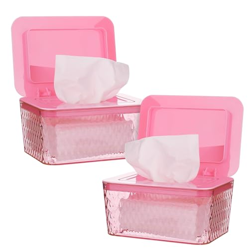 Whiidoom Wipes Dispenser, One-Handed Operation Wipe Holder for Baby & Adult, Seal-Designed Wipes Container for Bathroom Keep Diaper Wipes Fresh (2 Pack Pink) - Image 1