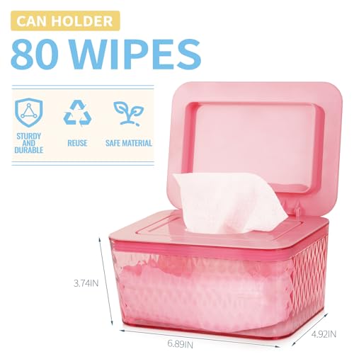 Whiidoom Wipes Dispenser, One-Handed Operation Wipe Holder for Baby & Adult, Seal-Designed Wipes Container for Bathroom Keep Diaper Wipes Fresh (2 Pack Pink) - Image 2