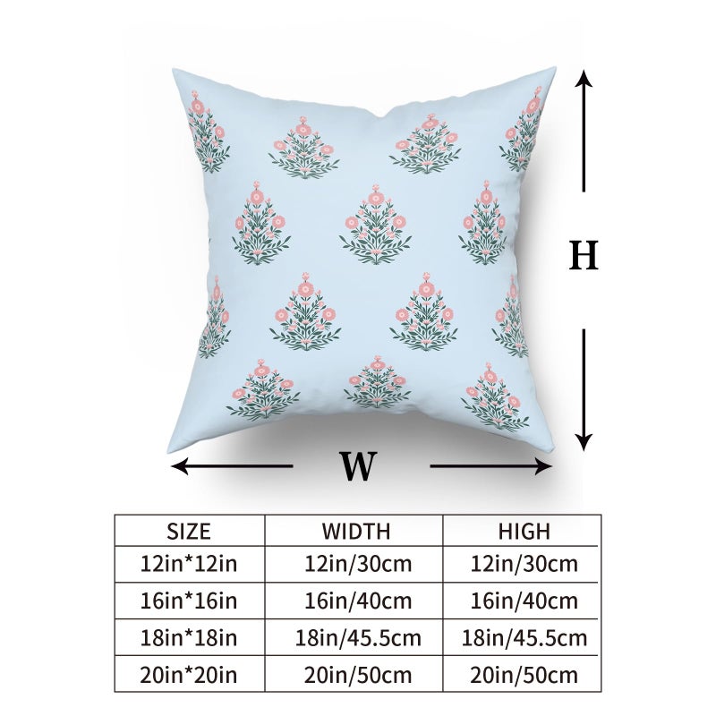 Giwawa Baby Blue Pink Floral Pillow Covers 18x18 Inch Set of 2 Pink Green Flower Leaves Print Decorative Throw Pillow Cases Coastal Patio Farmhouse Decoration for Sofa Couch Bed - Image 2