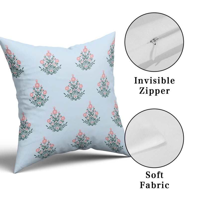 Giwawa Baby Blue Pink Floral Pillow Covers 18x18 Inch Set of 2 Pink Green Flower Leaves Print Decorative Throw Pillow Cases Coastal Patio Farmhouse Decoration for Sofa Couch Bed - Image 4