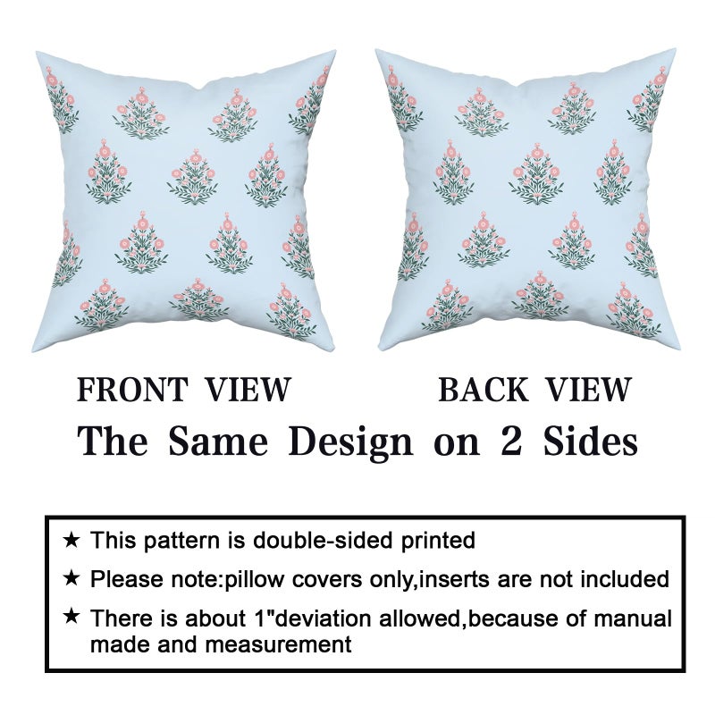 Giwawa Baby Blue Pink Floral Pillow Covers 18x18 Inch Set of 2 Pink Green Flower Leaves Print Decorative Throw Pillow Cases Coastal Patio Farmhouse Decoration for Sofa Couch Bed - Image 3