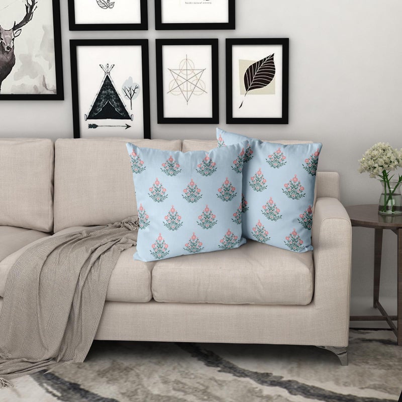 Giwawa Baby Blue Pink Floral Pillow Covers 18x18 Inch Set of 2 Pink Green Flower Leaves Print Decorative Throw Pillow Cases Coastal Patio Farmhouse Decoration for Sofa Couch Bed - Image 5