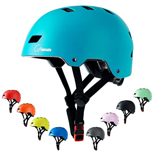 Apusale Bike Skateboard Helmet, Adjustable and Multi-Sport for Skate Scooter, 3 Sizes for Adult Youth Kids Toddler (Turquoise) - Image 1