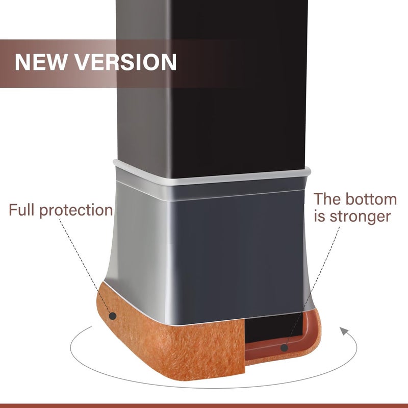 YOZON Chair Leg Floor Protectors Chair Leg Protectors for Hardwood Floors Silicone Caps Felt Strengthen Bottom Protection Anti-Scratch Reduce Noise 32 Pack Clear Square XL Fit:1-1/2" to 1-3/4" (38-44mm) - Image 3