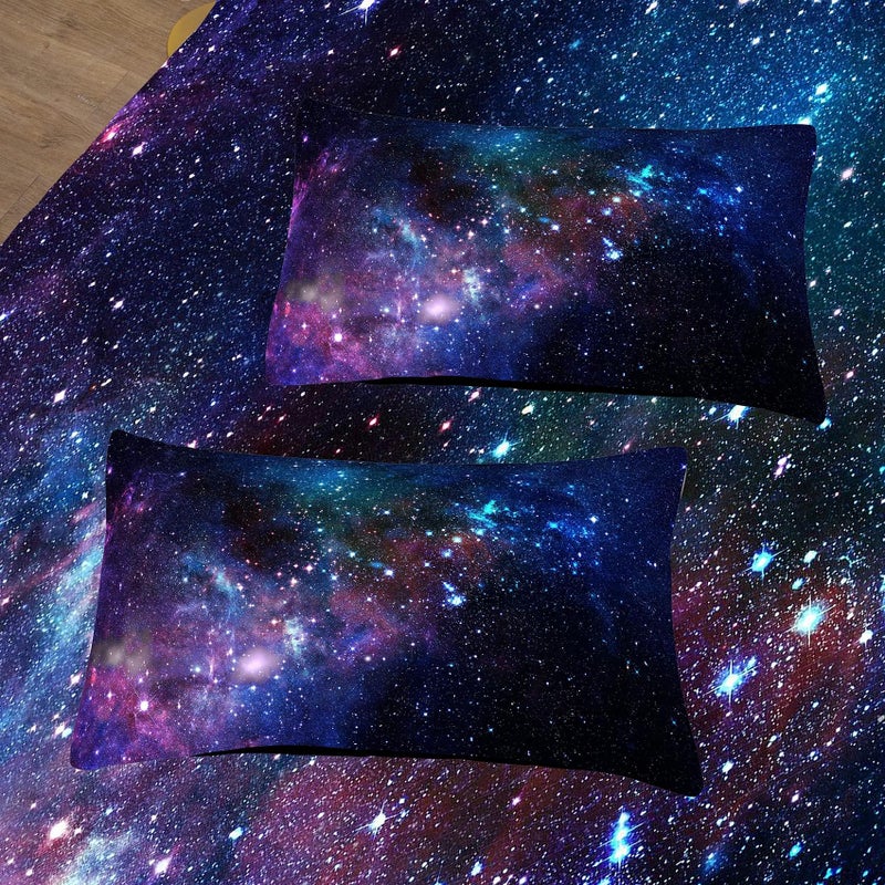 Tailor Shop 5 Pieces Galaxy Comforter Set Twin Size Space Blue And Purple Starry Sky Night Pattern Bedding Set For Girls Boys Kids Twin Size(1 Comforter  1 Flat Sheet  1 Fitted Sheet  2 Pillowcases) - Image 4