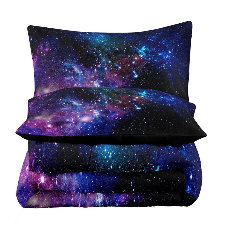 Tailor Shop 5 Pieces Galaxy Comforter Set Twin Size Space Blue And Purple Starry Sky Night Pattern Bedding Set For Girls Boys Kids Twin Size(1 Comforter  1 Flat Sheet  1 Fitted Sheet  2 Pillowcases) - Image 3