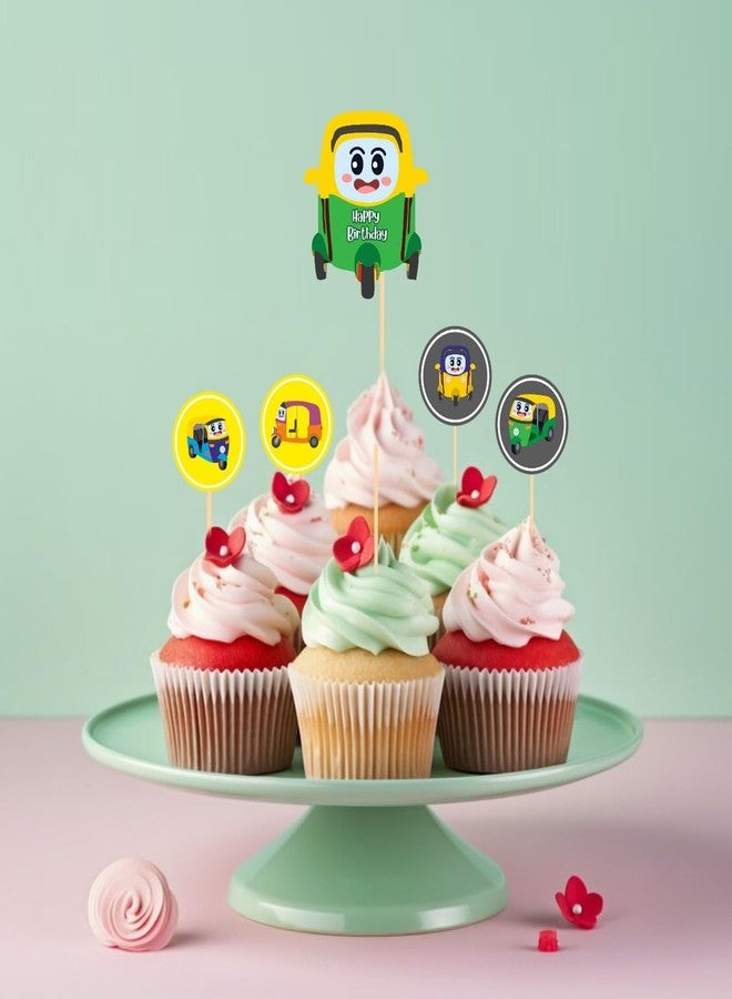 Untumble Auto Theme Birthday Cake Topper & Cup Cake Topper Set (Pack of 25) - Image 1