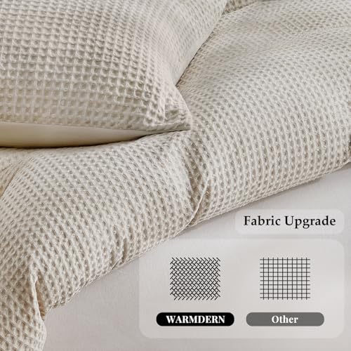 WARMDERN غطاء لحاف وارفدرن بنمط الوافل بحجم كينج، مجموعة غطاء لحاف بتصميم كاكي، غطاء مريح وقابل للتنفس، مجموعة بياضات ميكروفايبر مكونة من 3 قطع لجميع الفصول (كاكي، كينج) - Image 3