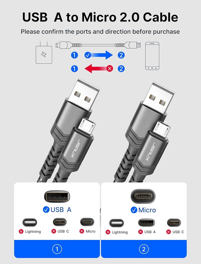 JSAUX Micro USB Cable Charger for Android [2M 2-Pack], Micro USB Charger Cable for Android, Nylon Braided Cord Compatible with Galaxy S7 S6 J7 Edge Note 5, Kindle. MP3 and More-Grey - Image 2