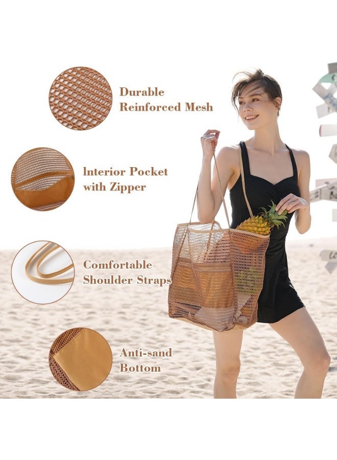 Mesh Beach Tote Bag, Large Capacity Breathable Mesh Tote with Zipper Inner Pocket, Anti-Sand Shoulder Bag for Travel, Shopping, Black - Image 5