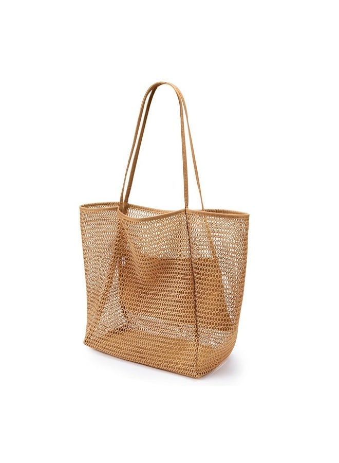 Mesh Beach Tote Bag, Large Capacity Breathable Mesh Tote with Zipper Inner Pocket, Anti-Sand Shoulder Bag for Travel, Shopping, Black - Image 2