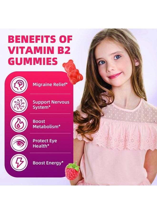 VCCHUYH Vitamin B2 Gummies for Kids & Adults, VIT B2 Riboflavin 400mg Supplement with Magnesium for Migraine Relief & Nervous System Support, Non-GMO, Vegan, Raspberry Flavor 60 Count - Image 3