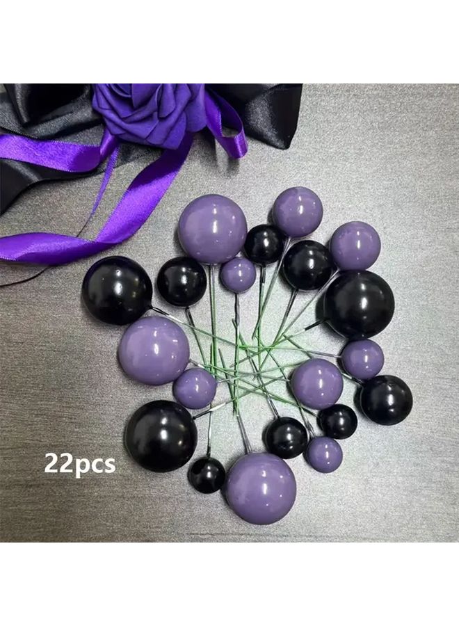 22pcs Black Purple Cake Decorating Ball Set Four Mixed Sizes For Wedding Anniversary Birthday - Image 1