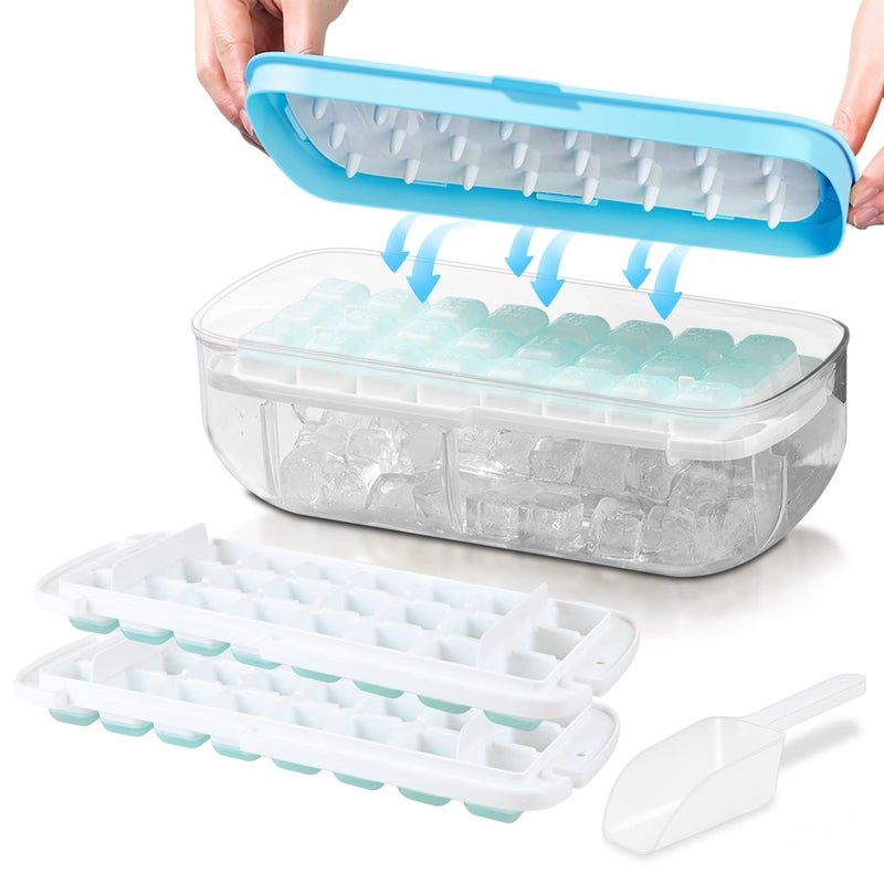 Techshare Ice Cube Tray with lid FoodGrade Silicone Moulds Release All Ice Cubes in One Second Reusable 48 Ice Cube TrayBlue