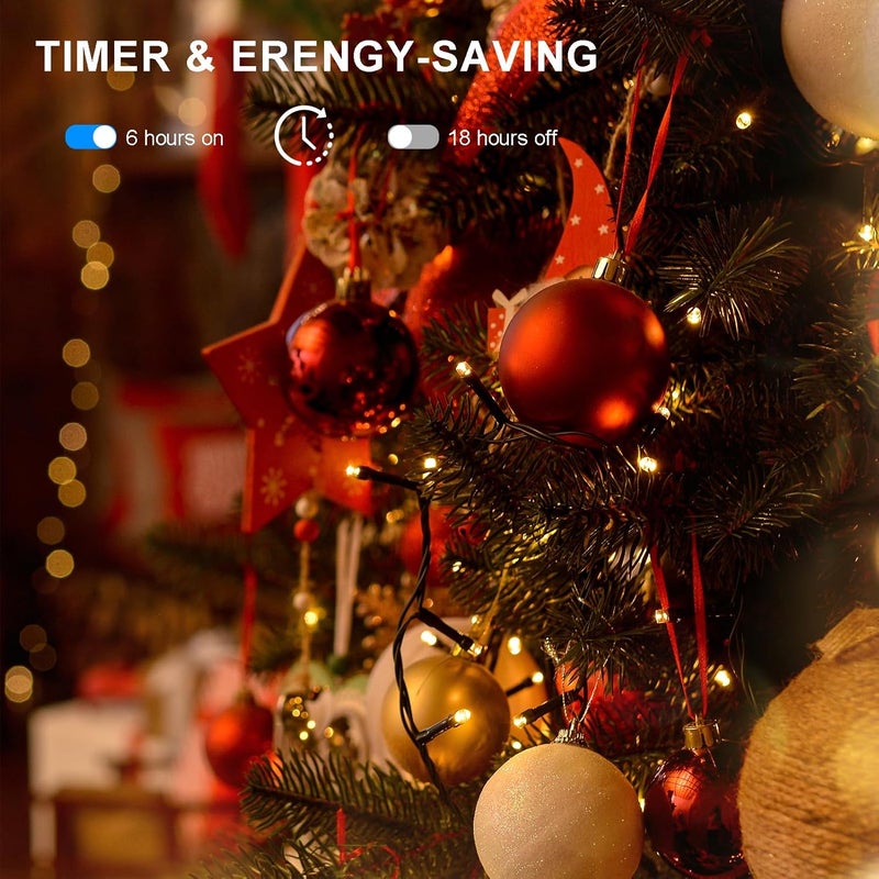 DealBeta 4 Pack- Battery Operated Outdoor Tree String Lights with 50 Warm White LEDs on 16.5ft/5m of Dark Green Cable,Outdoor Battery Xmas Wreath Lights with Timer for Christmas Yard Holiday Decoration - Image 3