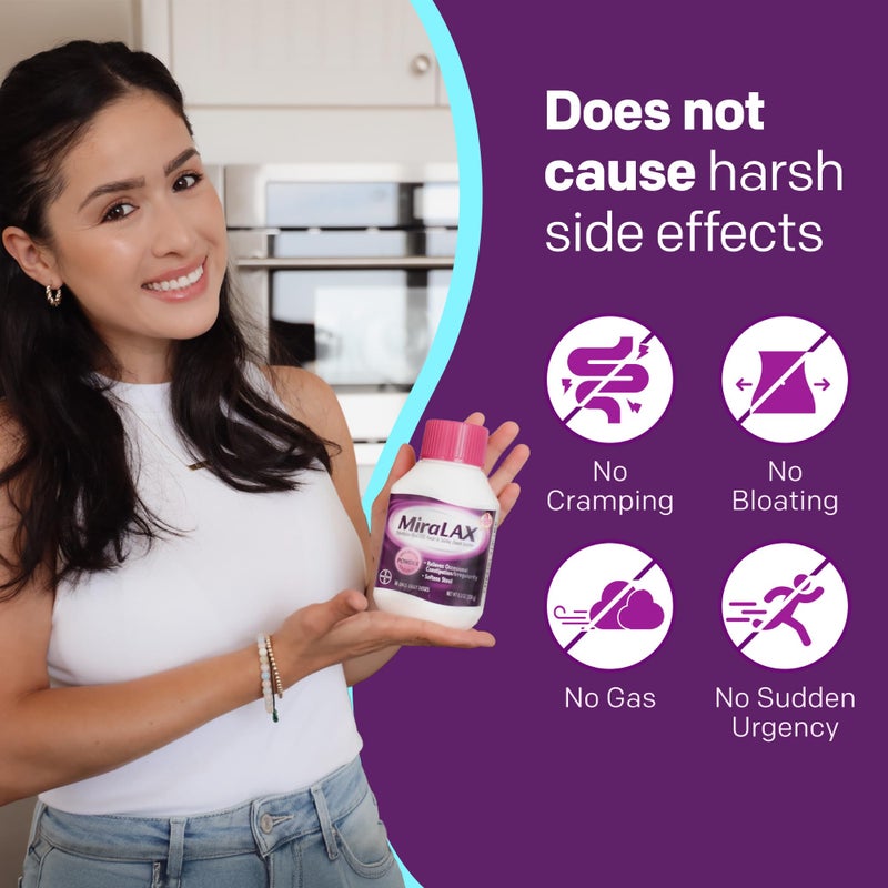 MiraLAX Laxative Powder, Gentle Constipation Relief for Adults, Stool Softener with PEG 3350, Nonstimulant Laxative, No Harsh Side Effects, Includes Stirrer, 14 Dose - Image 2