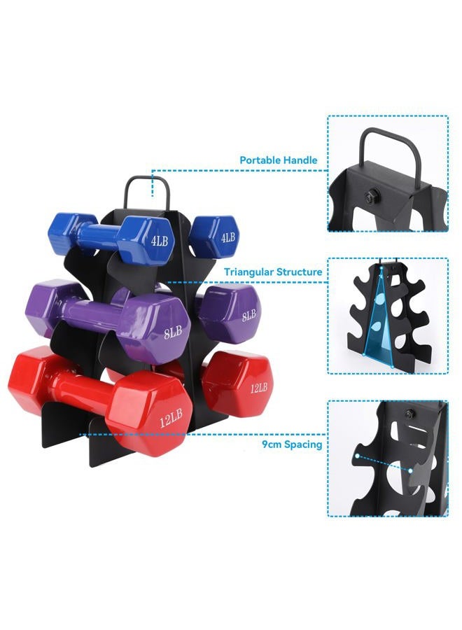 EXBTOKA Weight Rack for Dumbbells, 3 Tier Compact A-Frame Dumbbell Rack Stand Only, Dumbbell Rack with Handle, for Home Gym Workout, Works for Dumbbells 4-12 LBS (Dumbbells not included) - Image 5