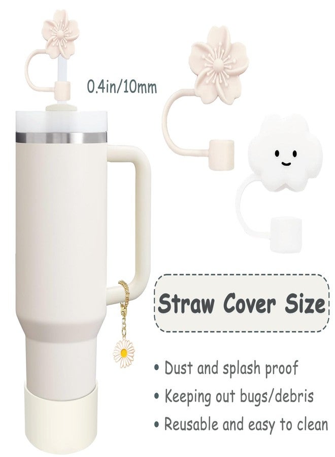 vikgle Stanley Cup Accessories Set,Including 2 Pcs 0.4in Straw Cover, 1 Silicone Spill-Proof Stopper Set of 3, 1 Cute Flower Handle Charm, 1 Silicone Boot Fits Stanley 40&30 Oz Tumbler (Cream) - Image 2
