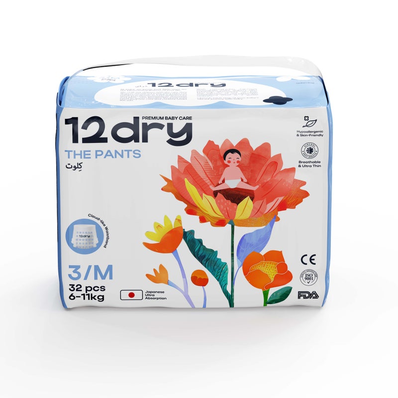 12dry Baby Pants-Premium Baby Care (Size 3/M, 6-11 kg, 32 count) - Image 2