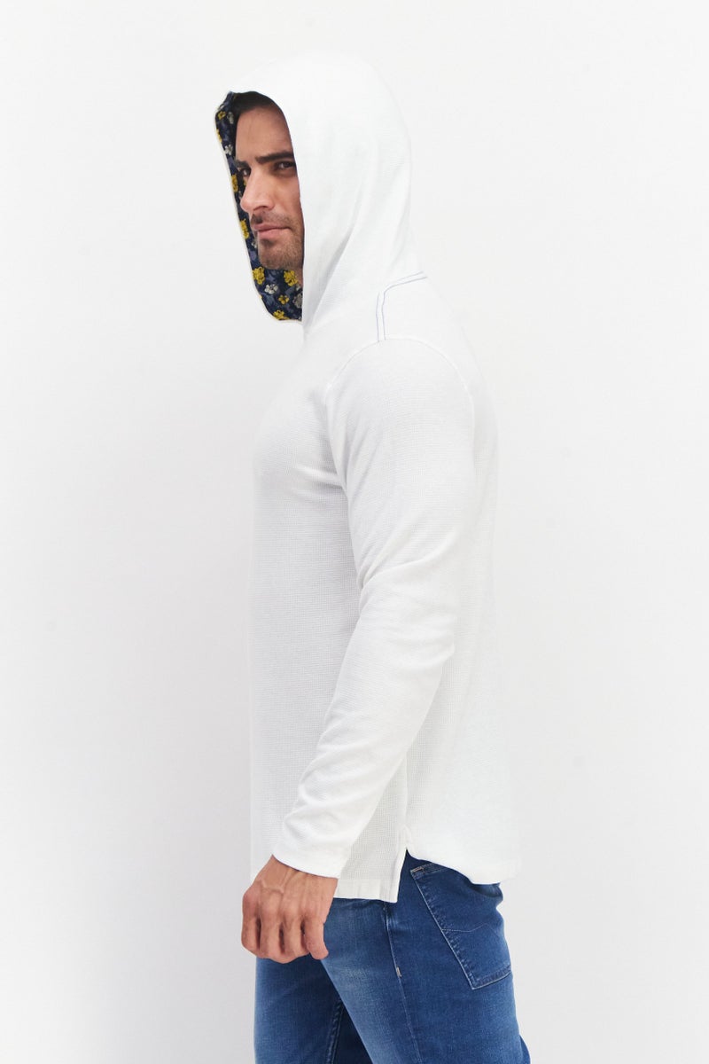 Project Essentials Men Hooded Long Sleeve Plain Sweatshirt, White - Image 3
