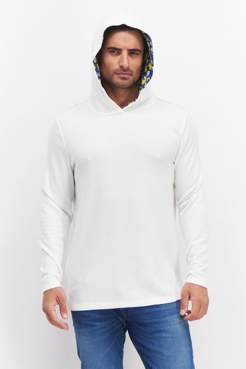 Project Essentials Men Hooded Long Sleeve Plain Sweatshirt, White - Image 1
