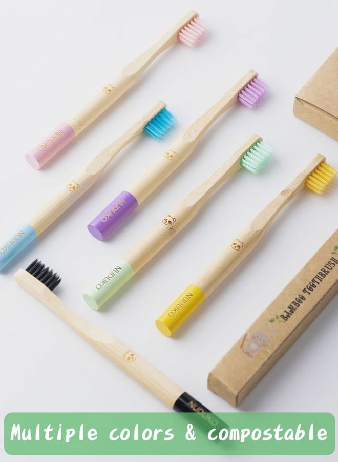 NUDUKO Bamboo Kids Toothbrushes (6 Pack) - Soft Bristle Organic Compostable BPA Free Toothbrush for Kids Toddler Baby Tooth Brush, Eco Friendly Natural Biodegradable Wooden Toothbrush - Round Handle - Image 4