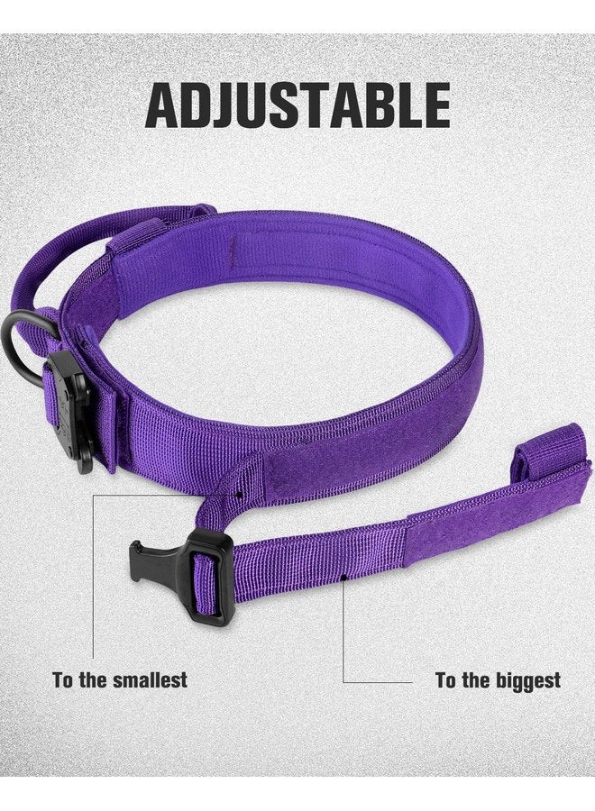 Joytale Tactical Dog Collar with Handle, Heavy Duty Military Dog Collar with 2 Patches for Training, Adjustable Tactical Collars for Medium Dogs, Purple, M - Image 4
