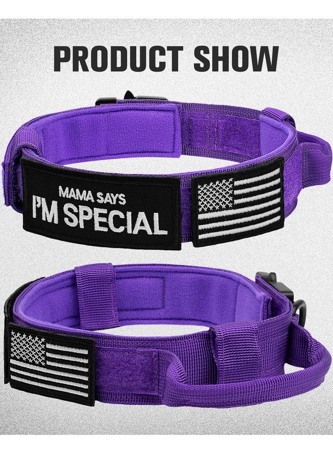 Joytale Tactical Dog Collar with Handle, Heavy Duty Military Dog Collar with 2 Patches for Training, Adjustable Tactical Collars for Medium Dogs, Purple, M - Image 3