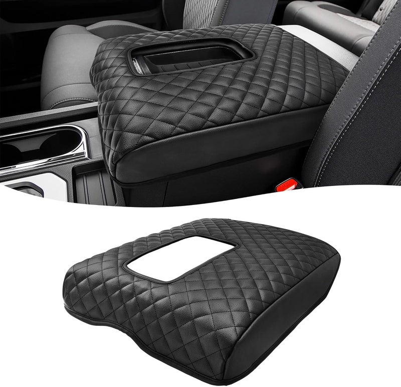 KBH Center Console Armrest Cover for Toyota Tundra 2014-2021 - Black Vinyl Leather Trim - Image 1